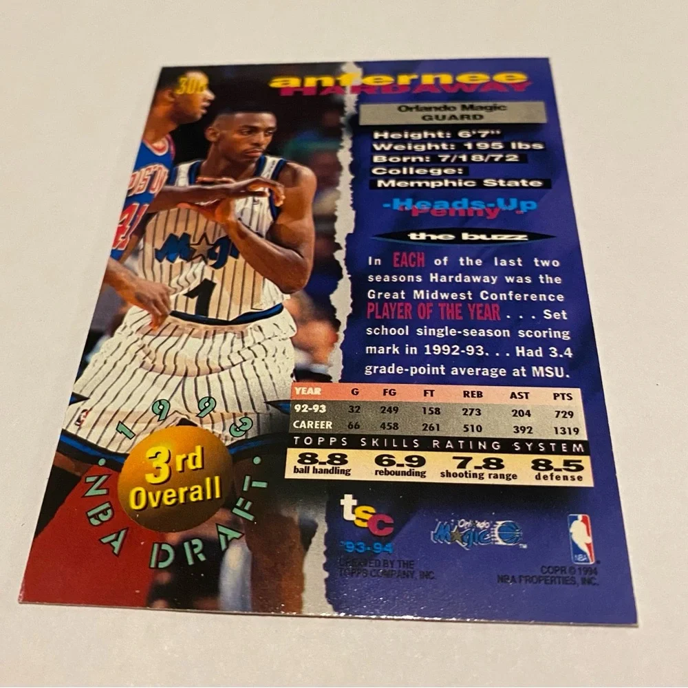 Anfernee Hardaway Rookie Card 1994 Topps stadium club Vintage Collectible